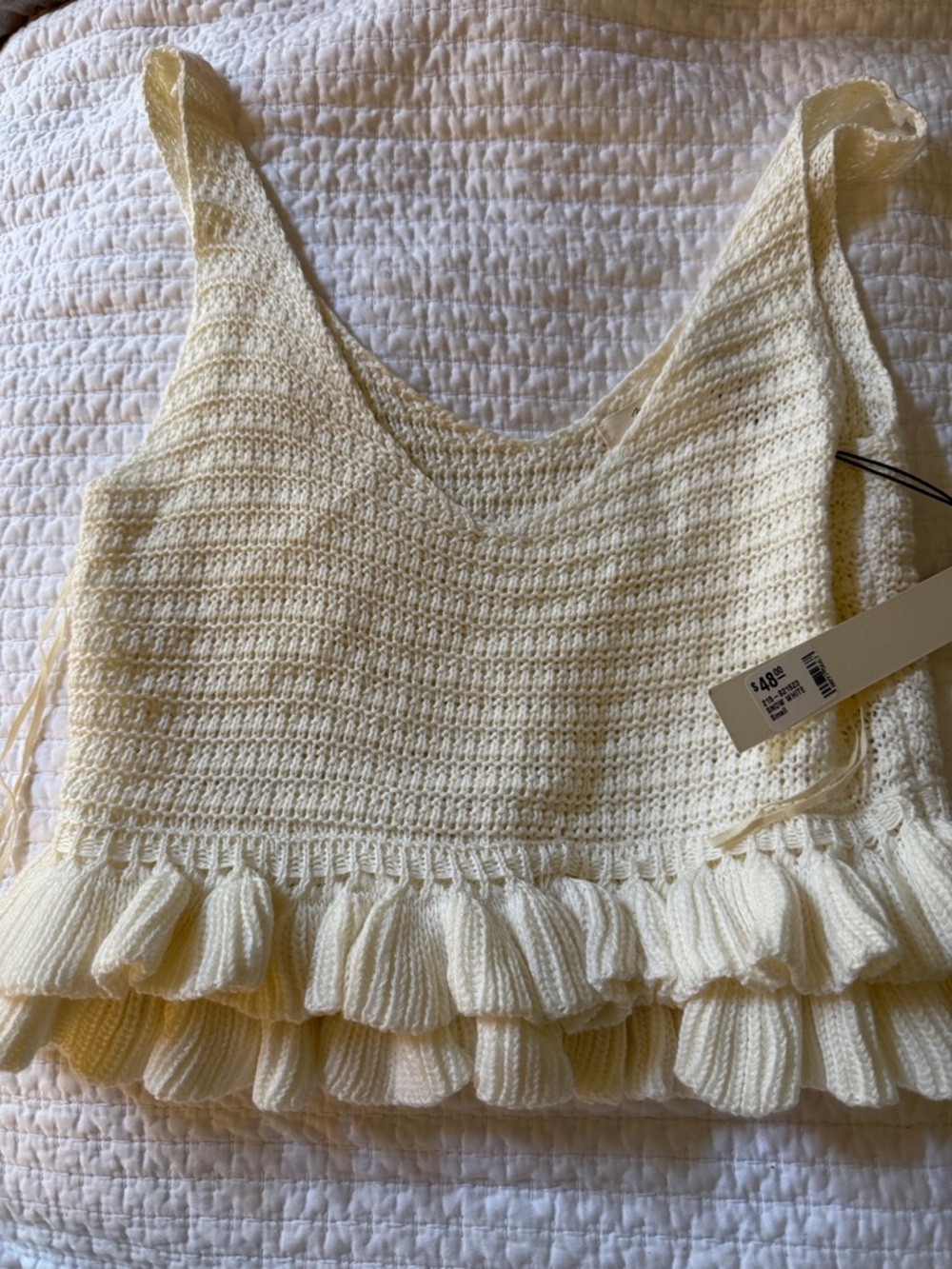 Mustard Seed Cream Crochet Ruffle Tank Top